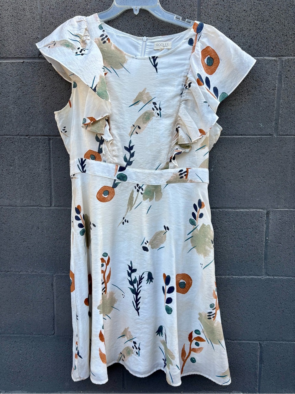 Roolee Cream Mini Dress with Orange & Green Floral Print